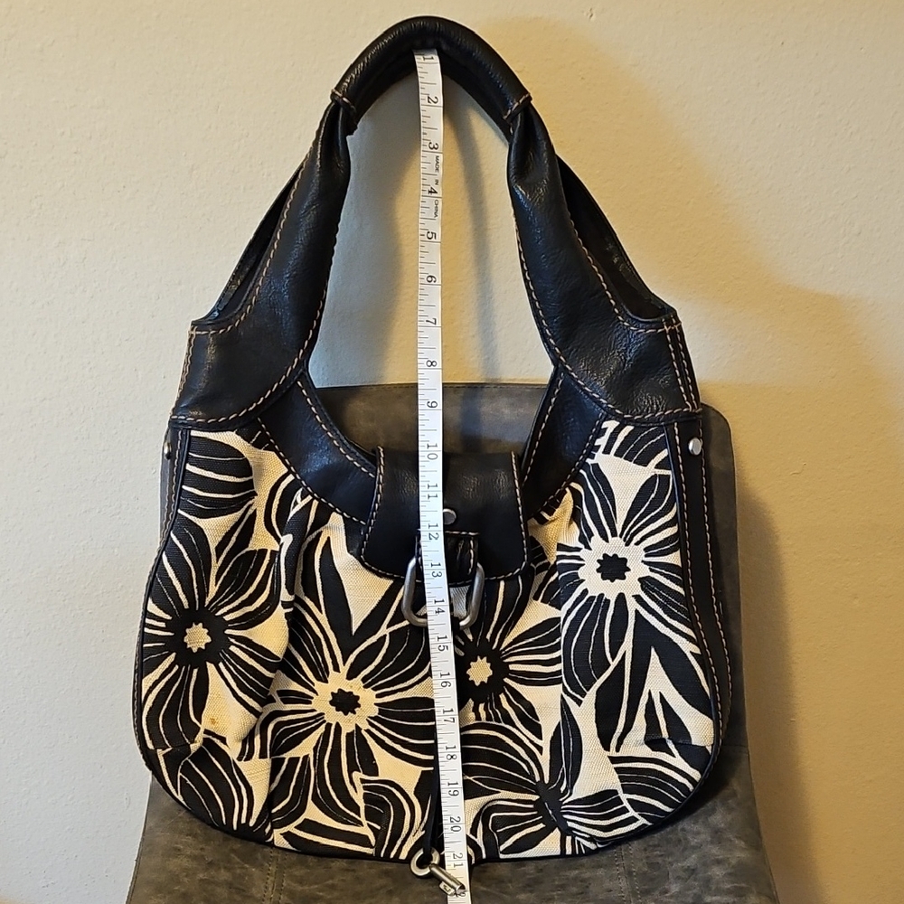 Fossil Black and Cream Floral Shoulder Bag
